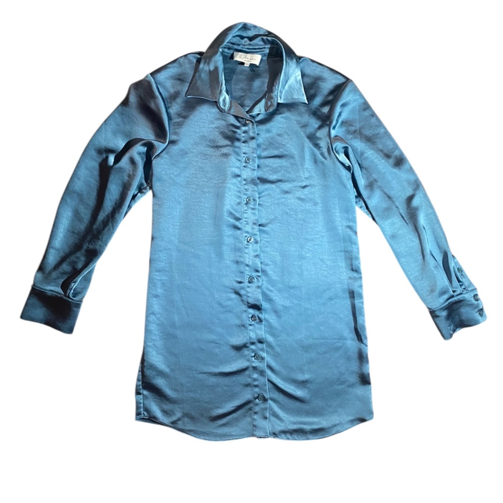 L'AGENCE Shimmering Blue Satin Blouse